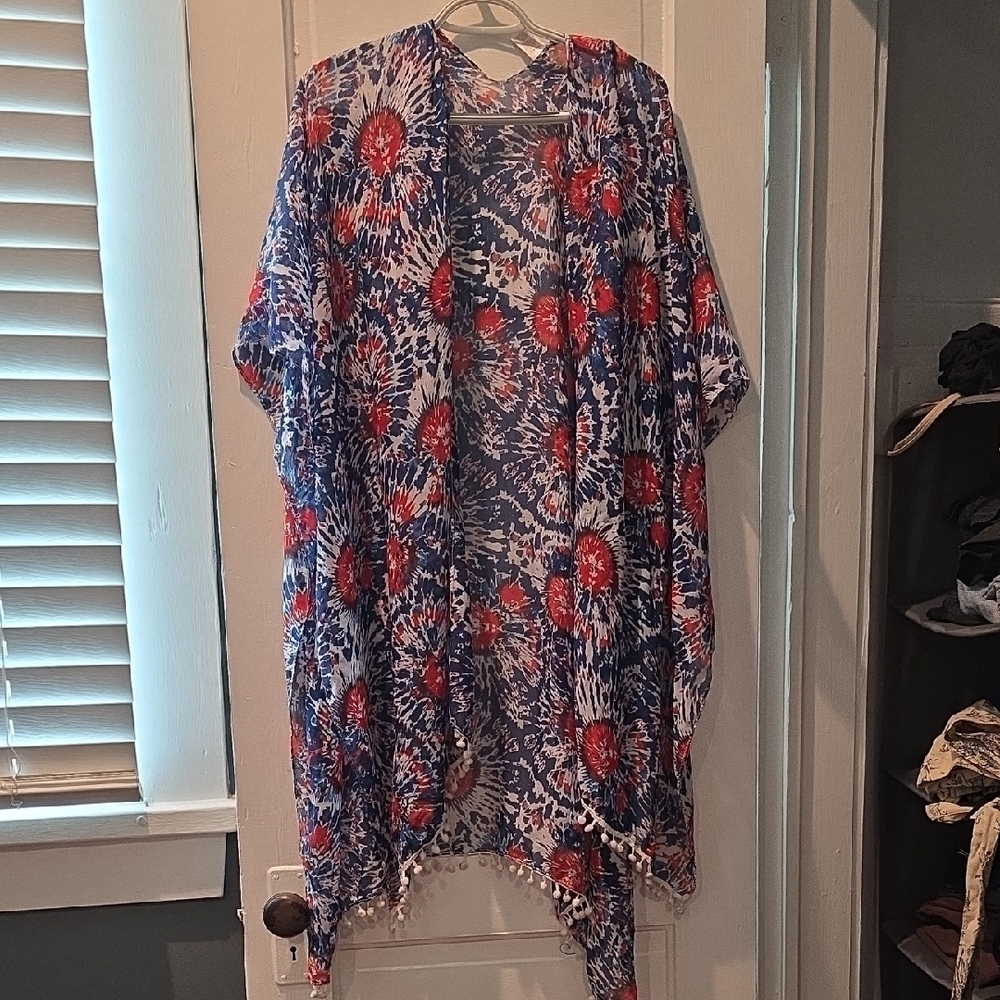 Blue and Red Tie Dye Kimono